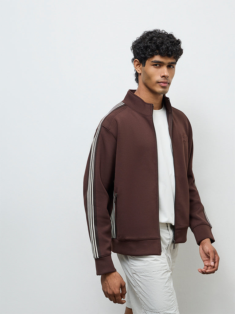 Nuoflexx Brown Striped Relaxed-Fit Jacket
