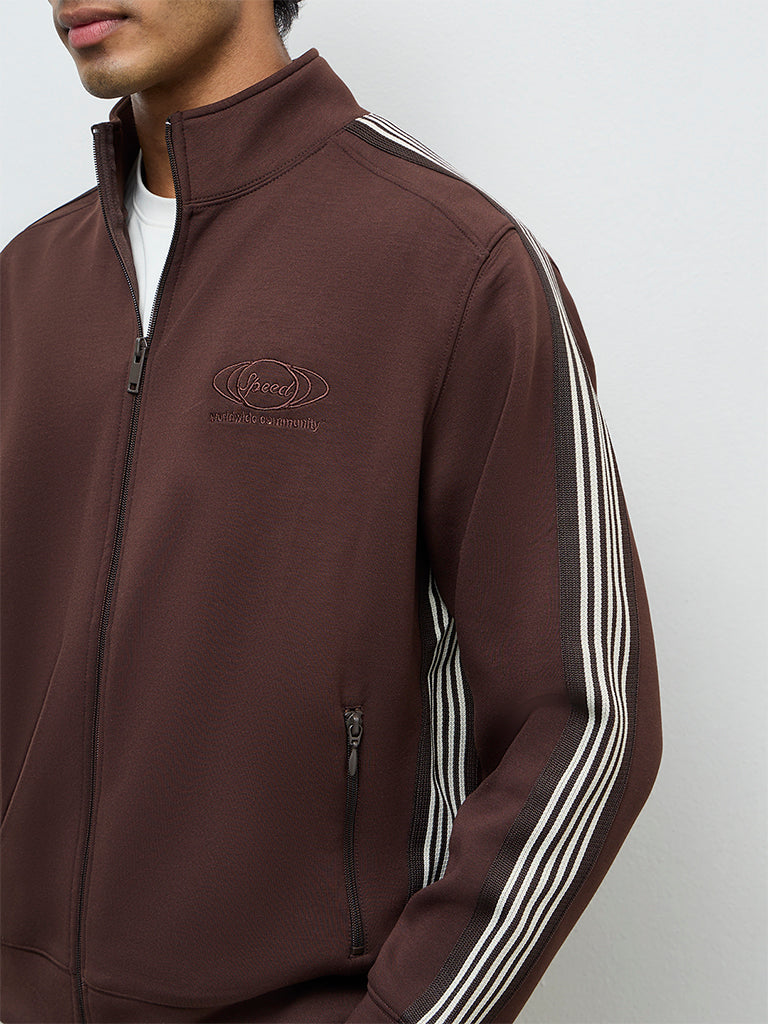 Nuoflexx Brown Striped Relaxed-Fit Jacket