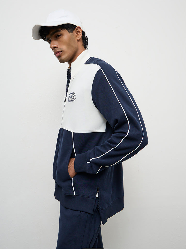 Buy Nuoflexx Navy Colour-Blocked Relaxed Fit Cotton-Blend Jacket