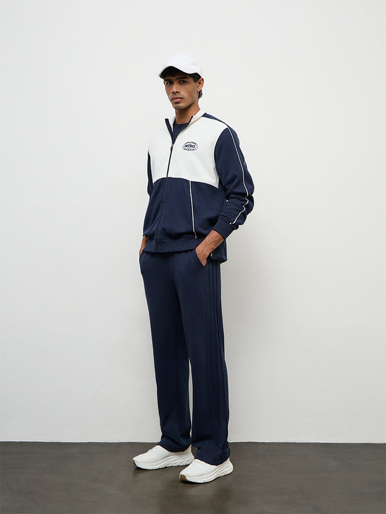 Buy Nuoflexx Navy Colour-Blocked Relaxed Fit Cotton-Blend Jacket