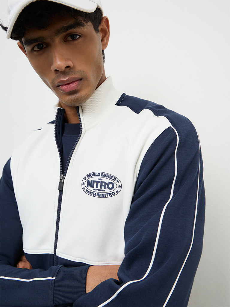Buy Nuoflexx Navy Colour-Blocked Relaxed Fit Cotton-Blend Jacket