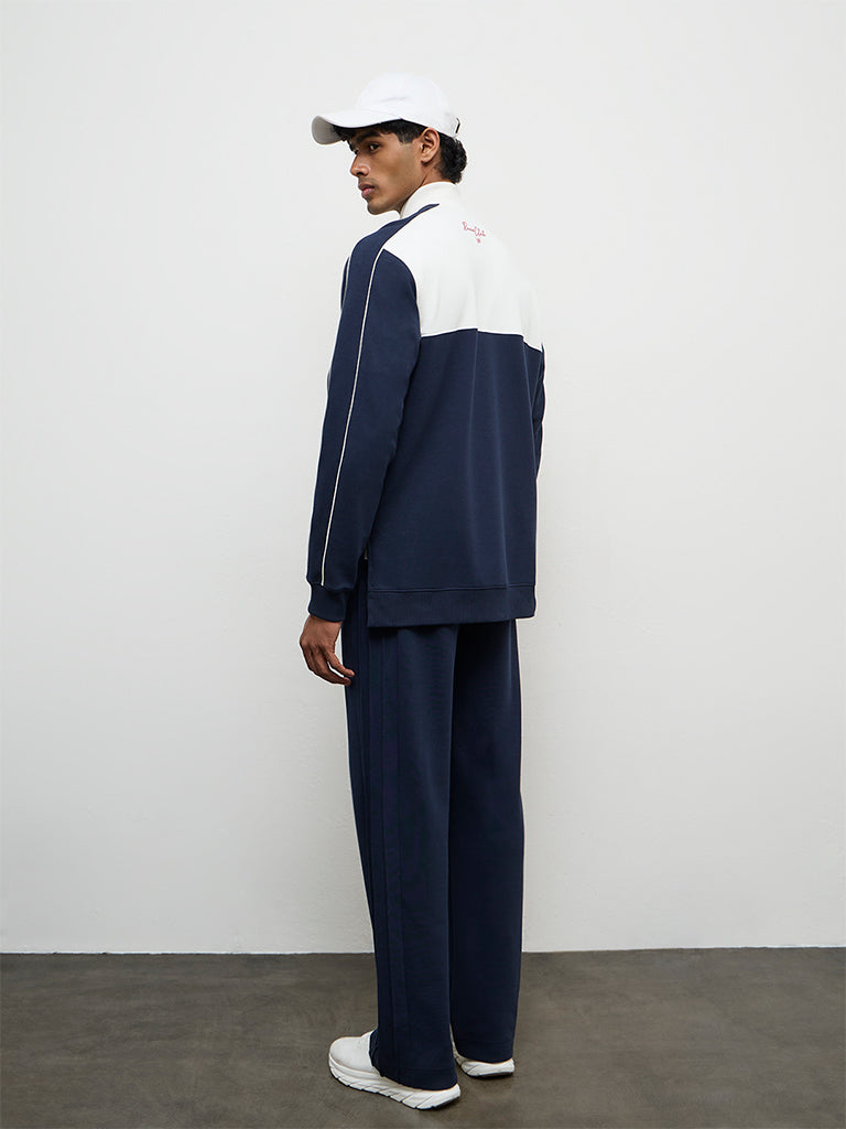 Buy Nuoflexx Navy Colour-Blocked Relaxed Fit Cotton-Blend Jacket