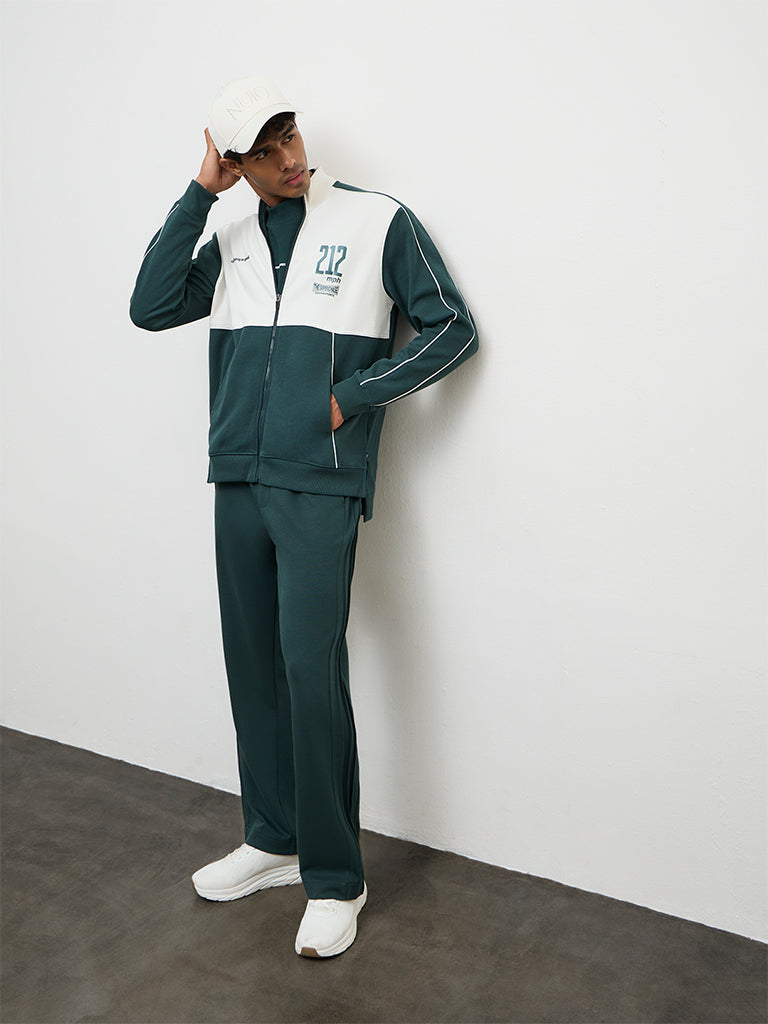 Buy Nuoflexx Green Colour-Blocked Relaxed Fit Cotton-Blend Jacket