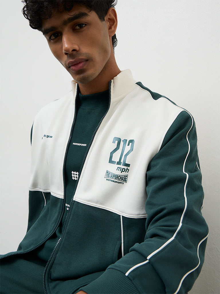 Nuoflexx Green Colour-Blocked Relaxed Fit Cotton-Blend Jacket