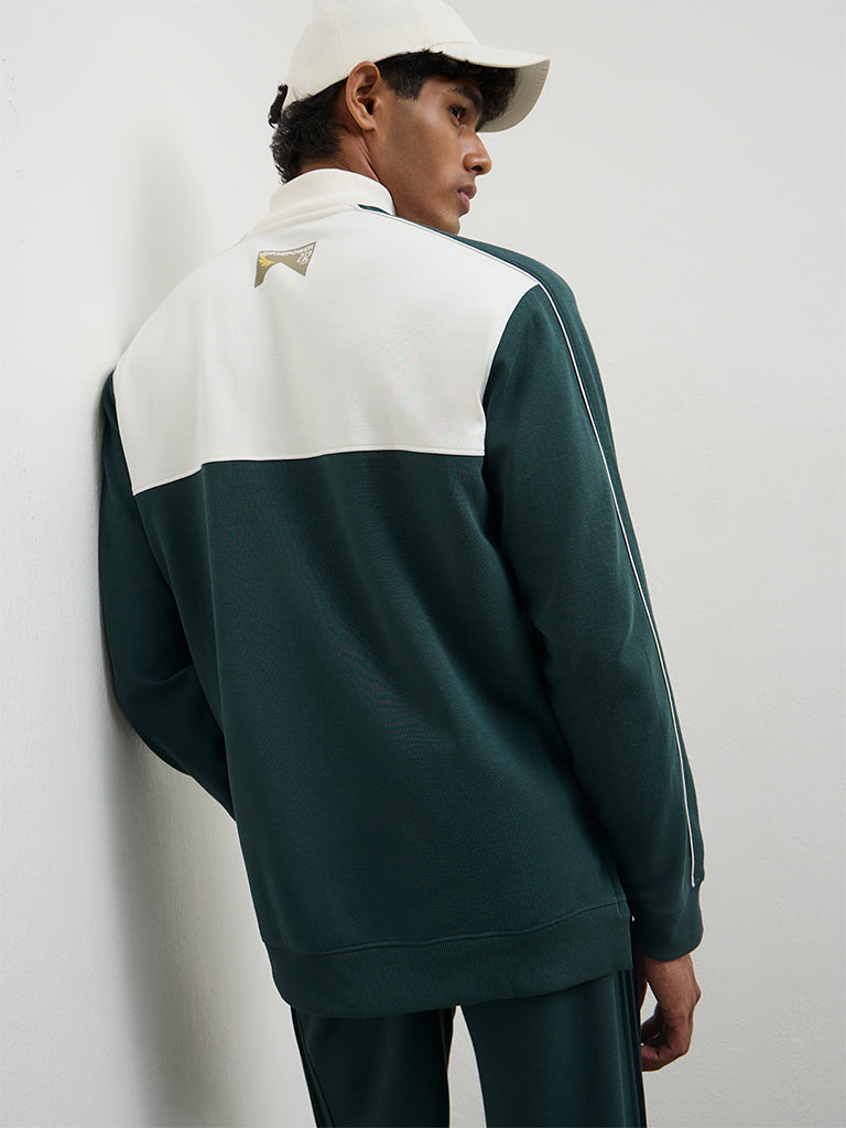 Buy Nuoflexx Green Colour-Blocked Relaxed Fit Cotton-Blend Jacket