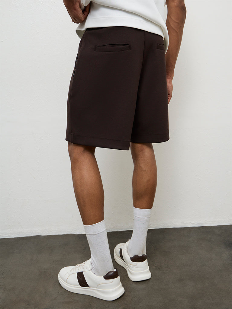 Nuoflexx Dark Brown Relaxed Fit Mid-Rise Shorts