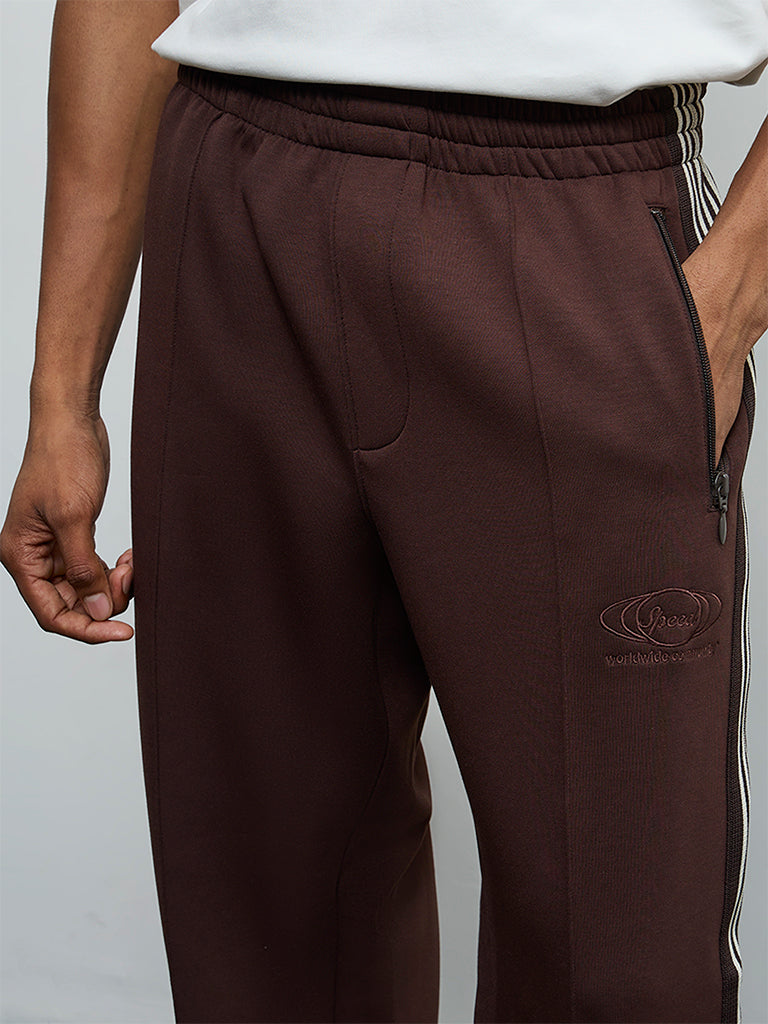 Nuoflexx Dark Brown Striped Relaxed-Fit Mid-Rise Track Pants