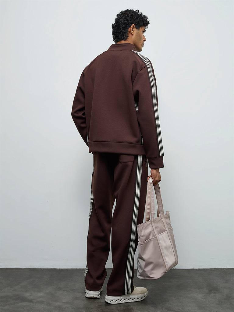 Nuoflexx Dark Brown Striped Relaxed-Fit Mid-Rise Track Pants
