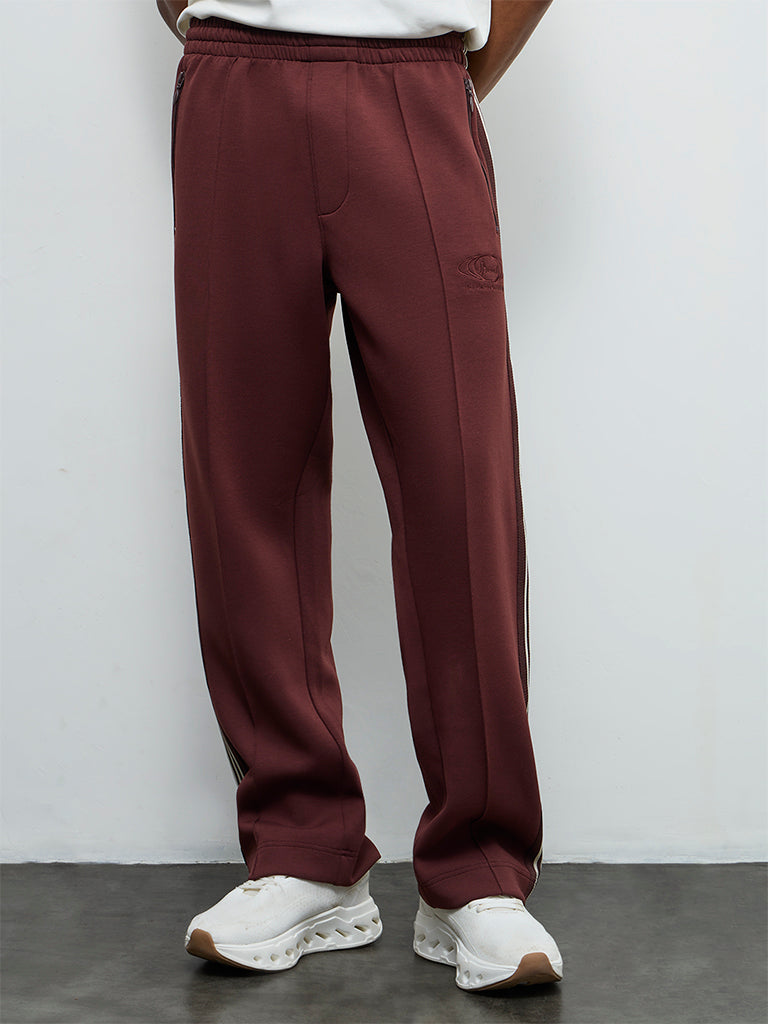 Nuoflexx Brown Striped Relaxed-Fit Mid-Rise Track Pants