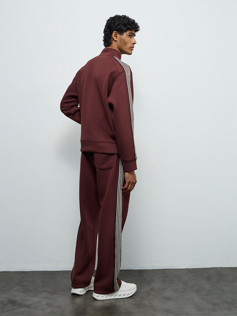 Nuoflexx Brown Striped Relaxed-Fit Mid-Rise Track Pants