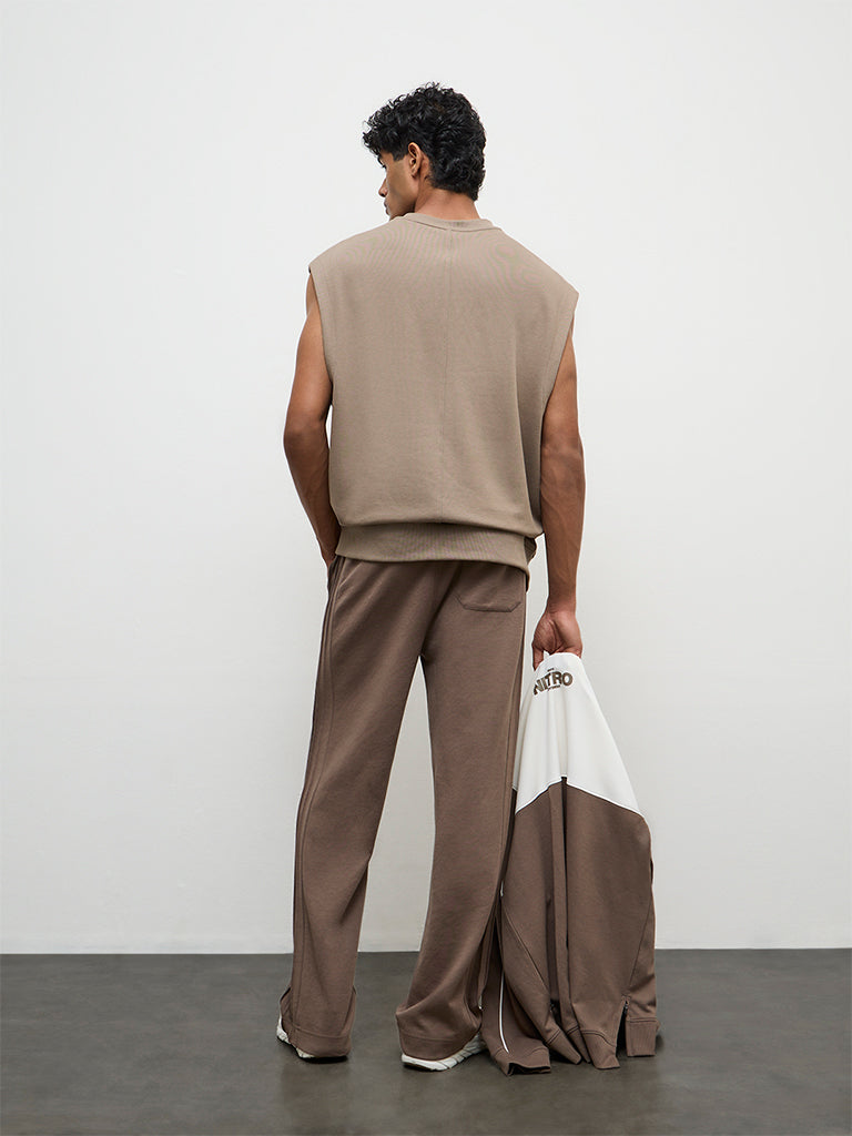 Nuoflexx Taupe Relaxed Fit Mid-Rise Cotton-Blend Track Pants