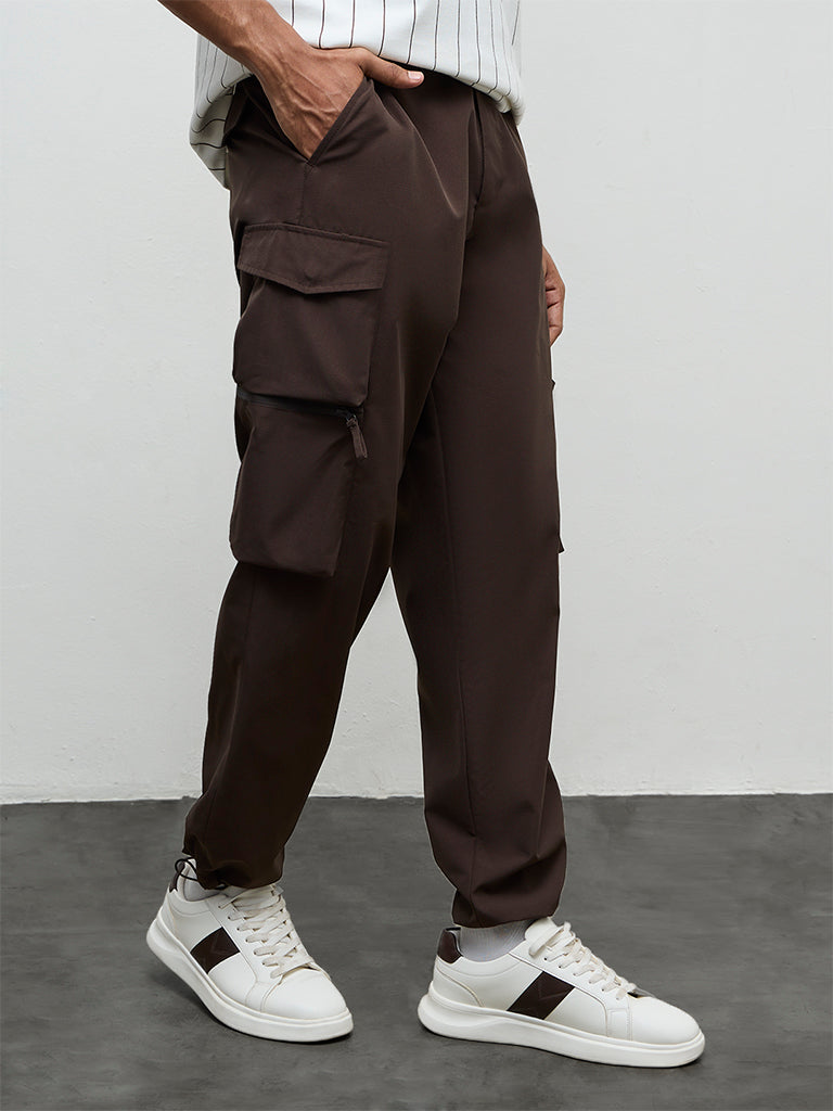 Nuoflexx Dark Brown Relaxed-Fit Mid-Rise Cargo Pants