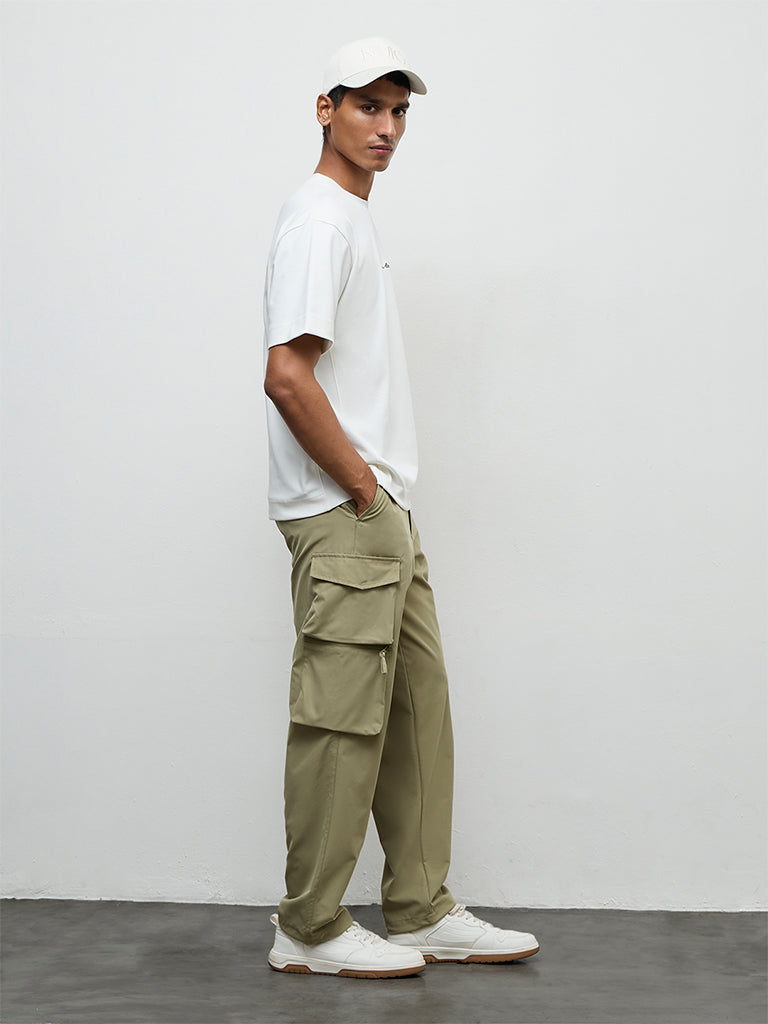 Nuoflexx Olive Relaxed-Fit Mid-Rise Cargo Pants