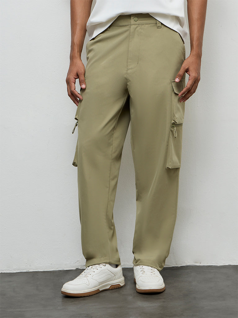 Nuoflexx Olive Relaxed-Fit Mid-Rise Cargo Pants