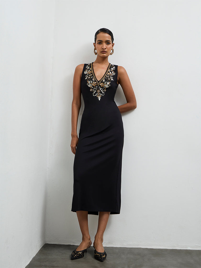 Vark Black Embellished Bodycon Dress