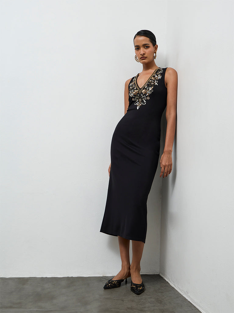 Vark Black Embellished Bodycon Dress