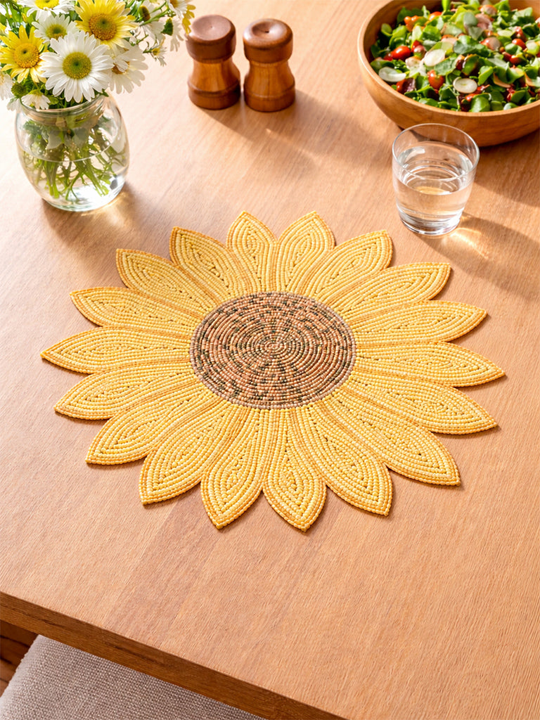 Westside Home Yellow Sunflower Beaded Placemat