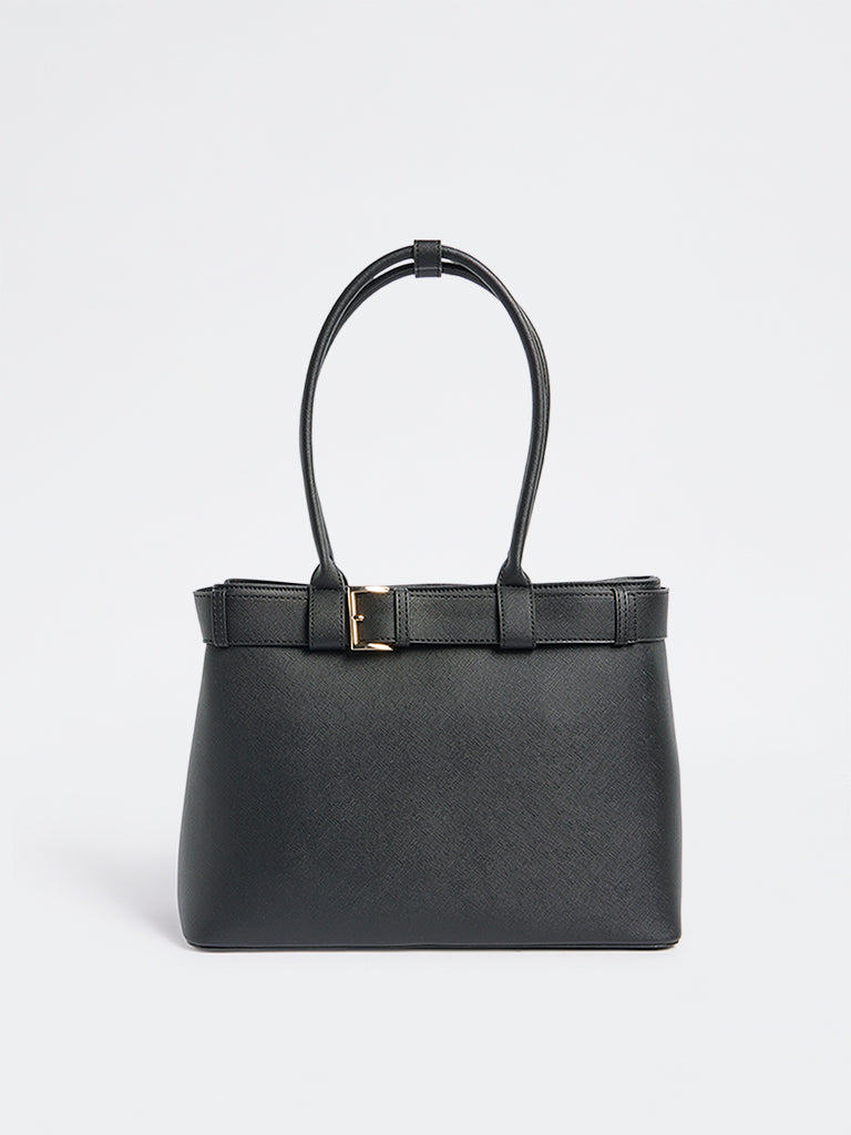 Westside Black Embellished Buckle Tote Bag with Sling
