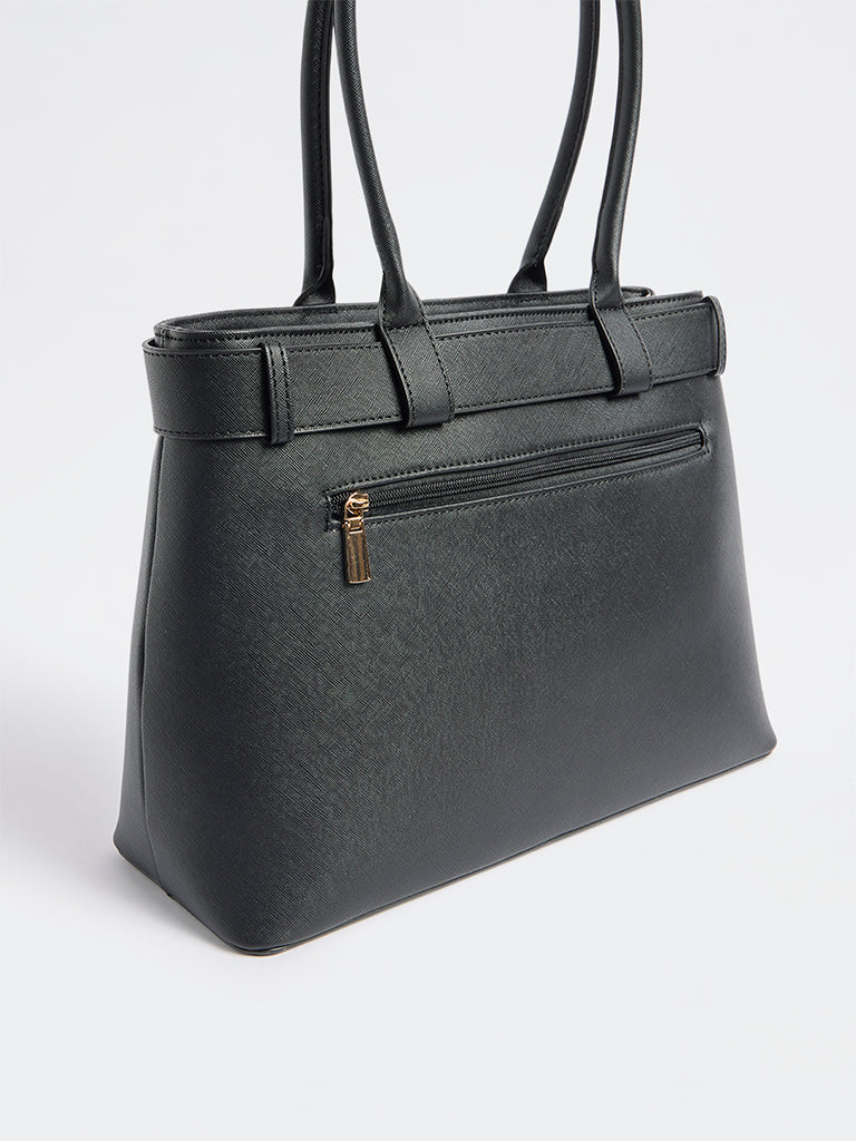 Westside Black Embellished Buckle Tote Bag with Sling