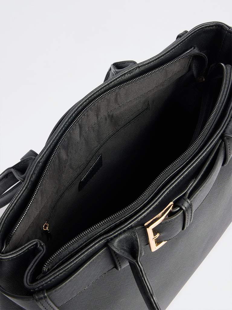 Westside Black Embellished Buckle Tote Bag with Sling