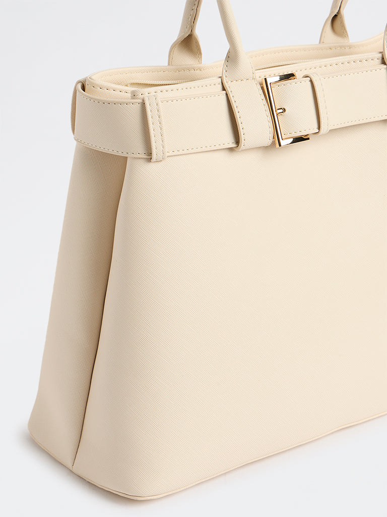 Westside Off-White Buckle Detail Tote Bag