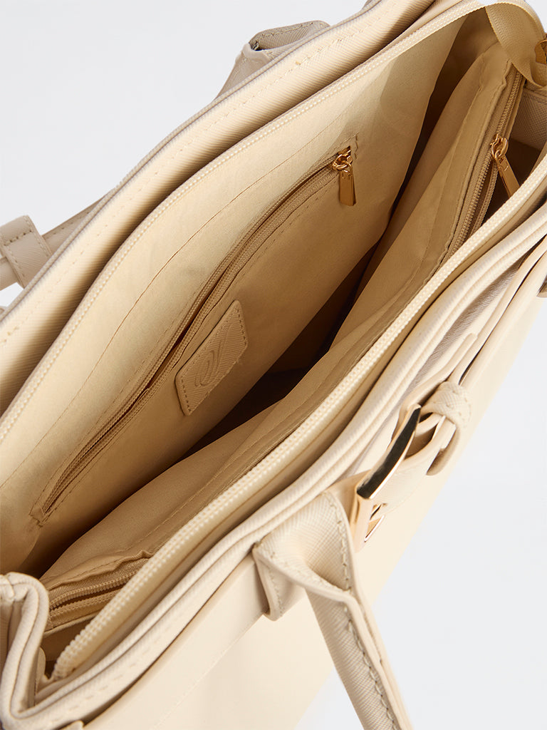 Westside Off-White Buckle Detail Tote Bag