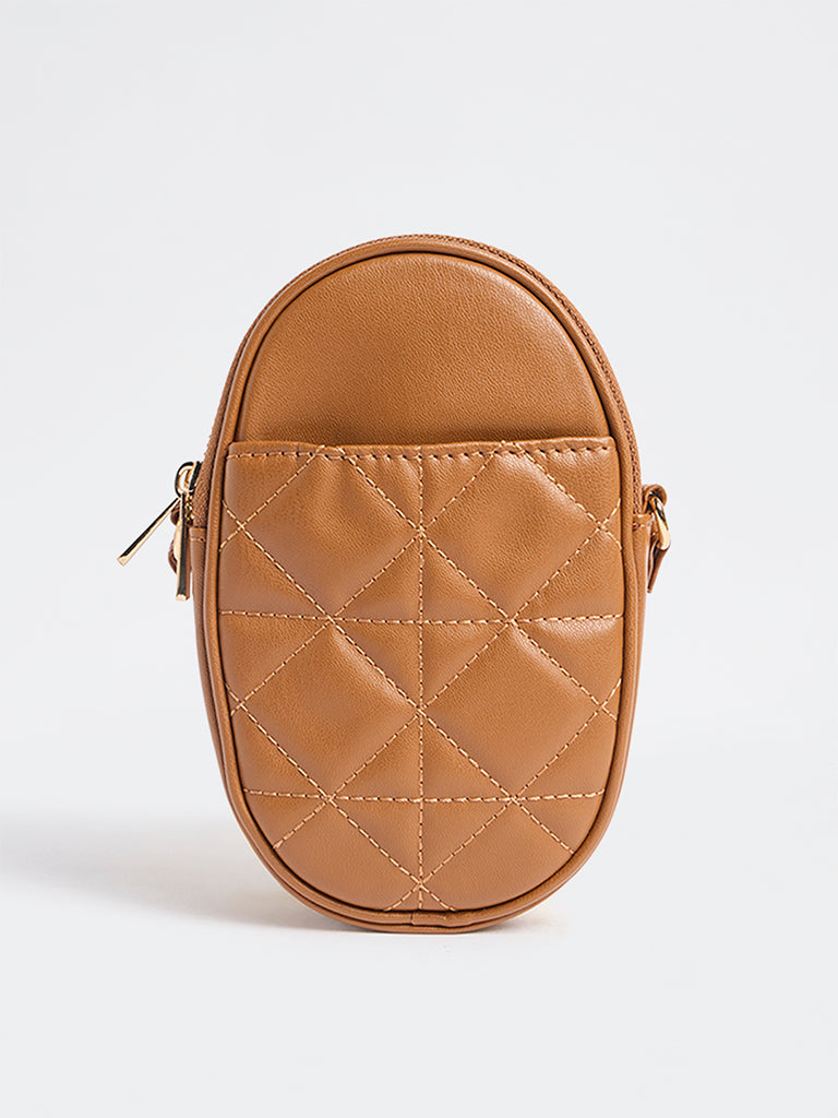 Westside Brown Quilted Phone Sling Bag