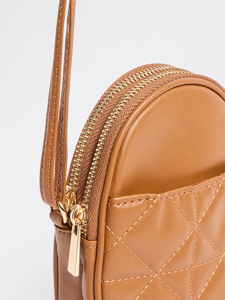Westside Brown Quilted Phone Sling Bag