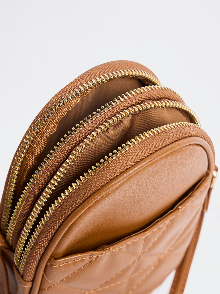 Westside Brown Quilted Phone Sling Bag
