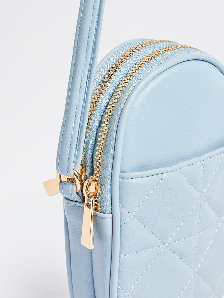 Westside Light Blue Quilted Phone Sling Bag