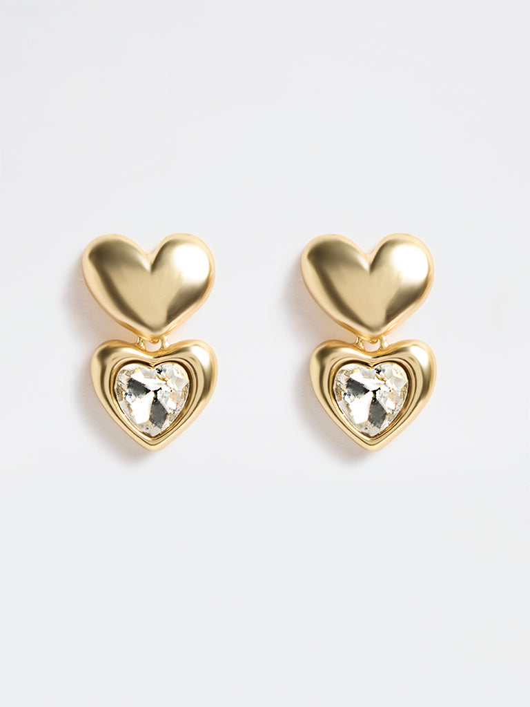 Westside Accessories Gold Heart Dangler Earrings