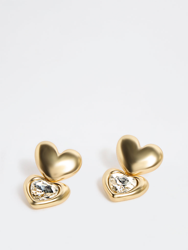 Westside Accessories Gold Heart Dangler Earrings