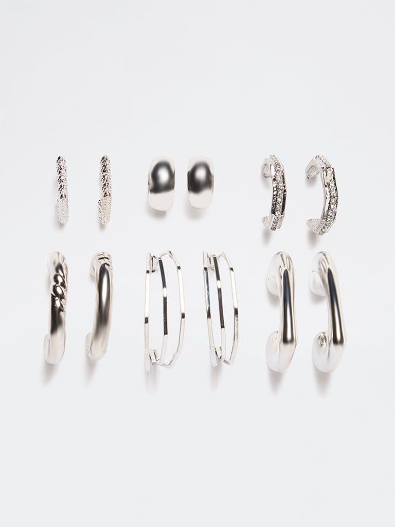 Westside Accessories Silver Multi-Hoop Earrings - Pack of 6