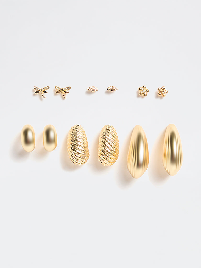 Westside Accessories Gold Studs and Hoop Earrings - Pack of 6
