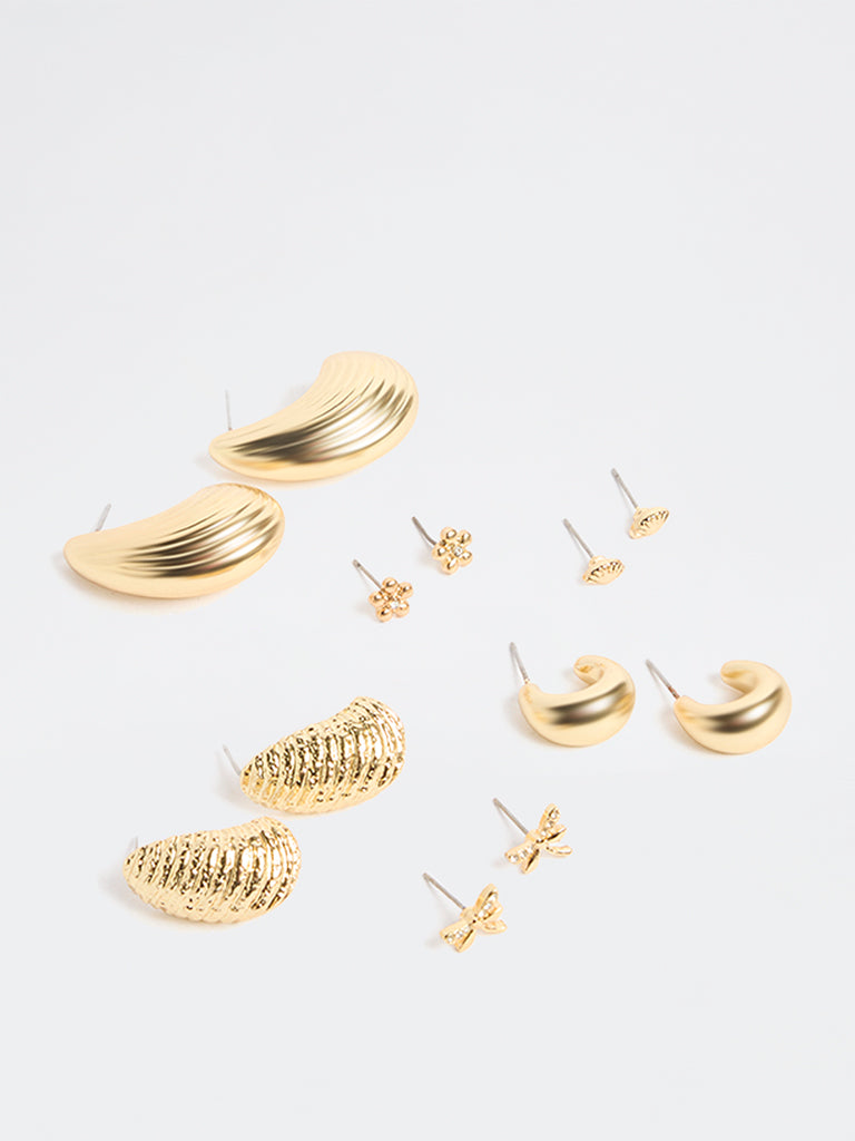 Westside Accessories Gold Studs and Hoop Earrings - Pack of 6