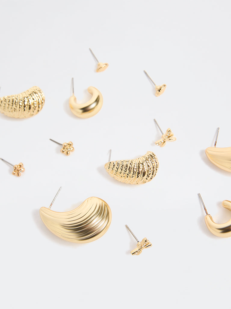 Westside Accessories Gold Studs and Hoop Earrings - Pack of 6