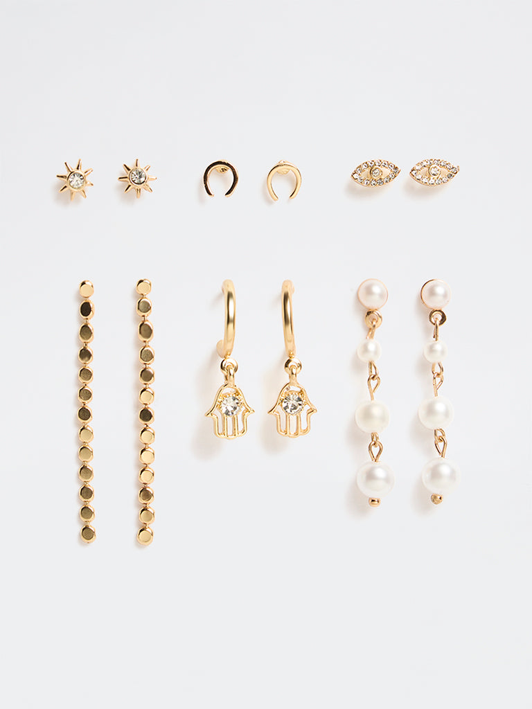 Westside Accessories Gold Stud and Hoops Earrings - Pack of 6