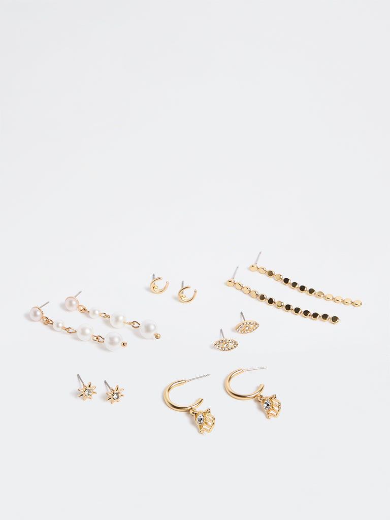 Westside Accessories Gold Stud and Hoops Earrings - Pack of 6