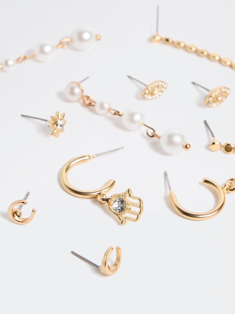 Westside Accessories Gold Stud and Hoops Earrings - Pack of 6