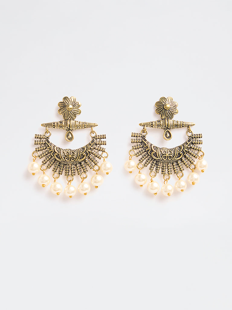Westside Accessories Gold and White Pearlescent Jhumki Earrings