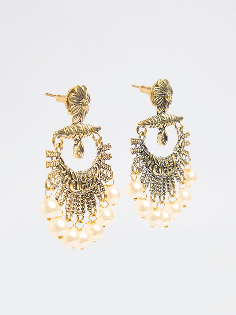 Westside Accessories Gold and White Pearlescent Jhumki Earrings