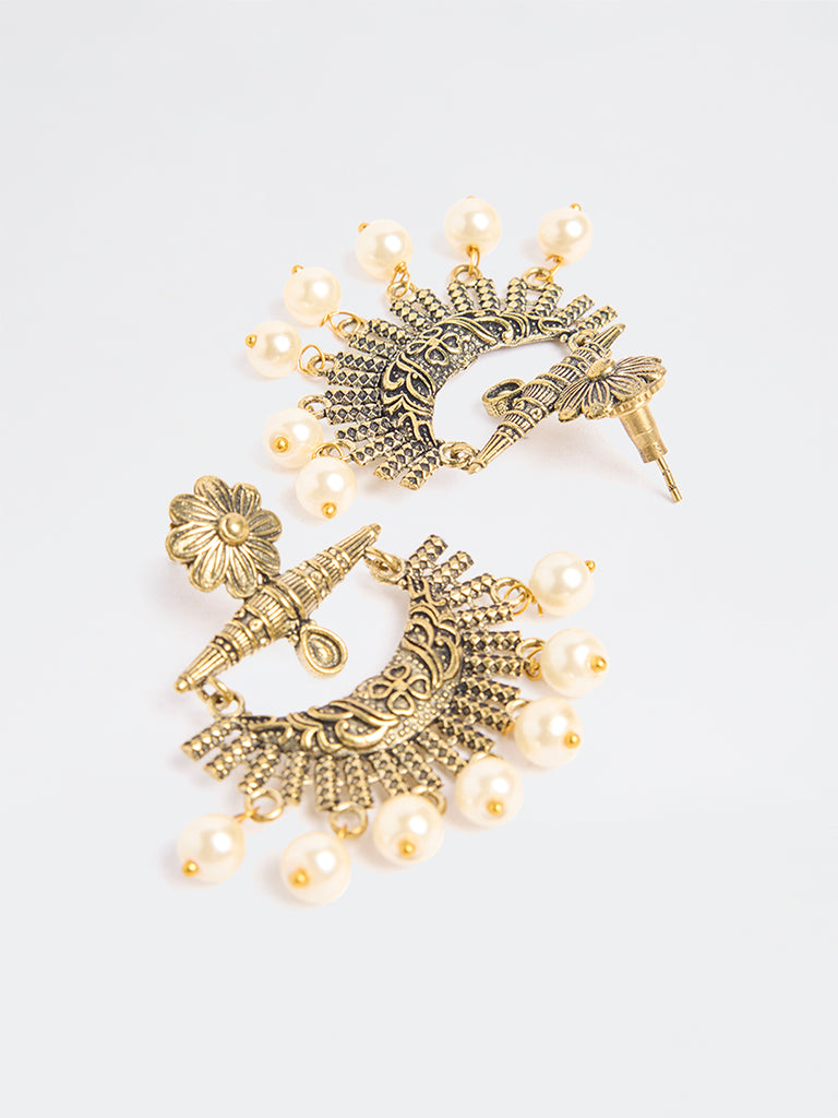 Westside Accessories Gold and White Pearlescent Jhumki Earrings