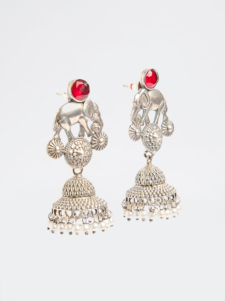 Westside Accessories Silver Oxidised Jhumki Earrings