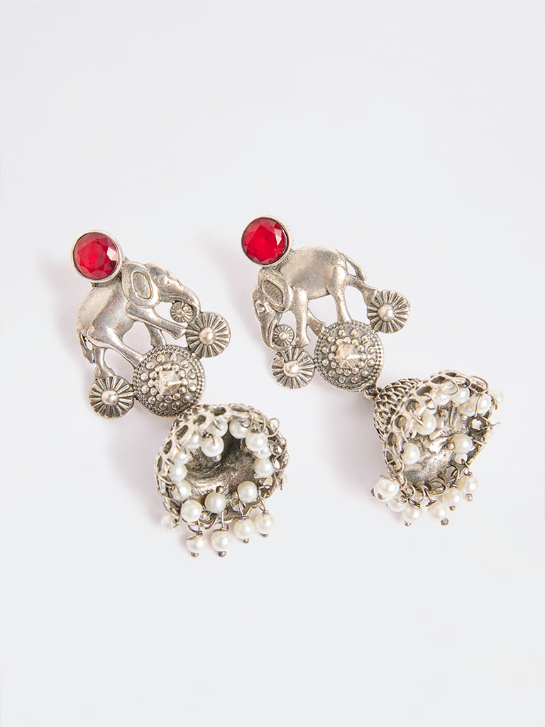 Westside Accessories Silver Oxidised Jhumki Earrings