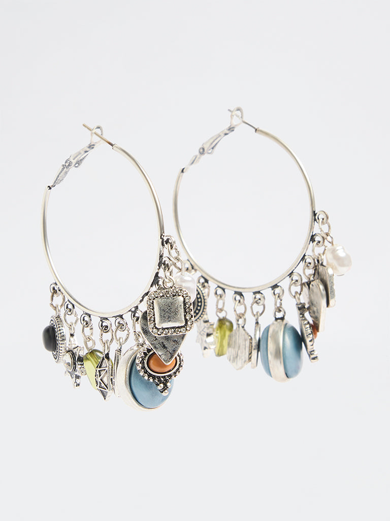 Westside Accessories Silver Multi Charm Hoop Earrings