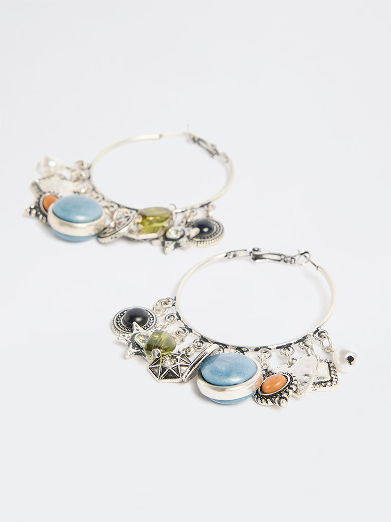 Westside Accessories Silver Multi Charm Hoop Earrings