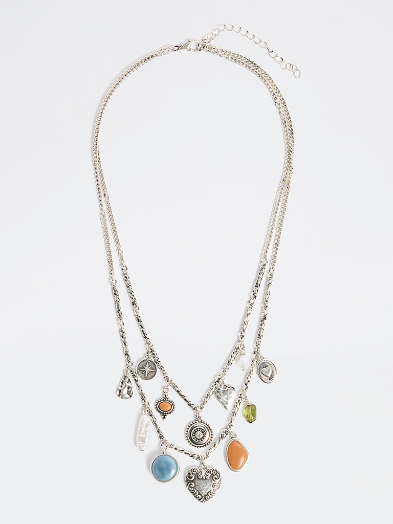 Westside Accessories Silver Multi Charm Layered Necklace
