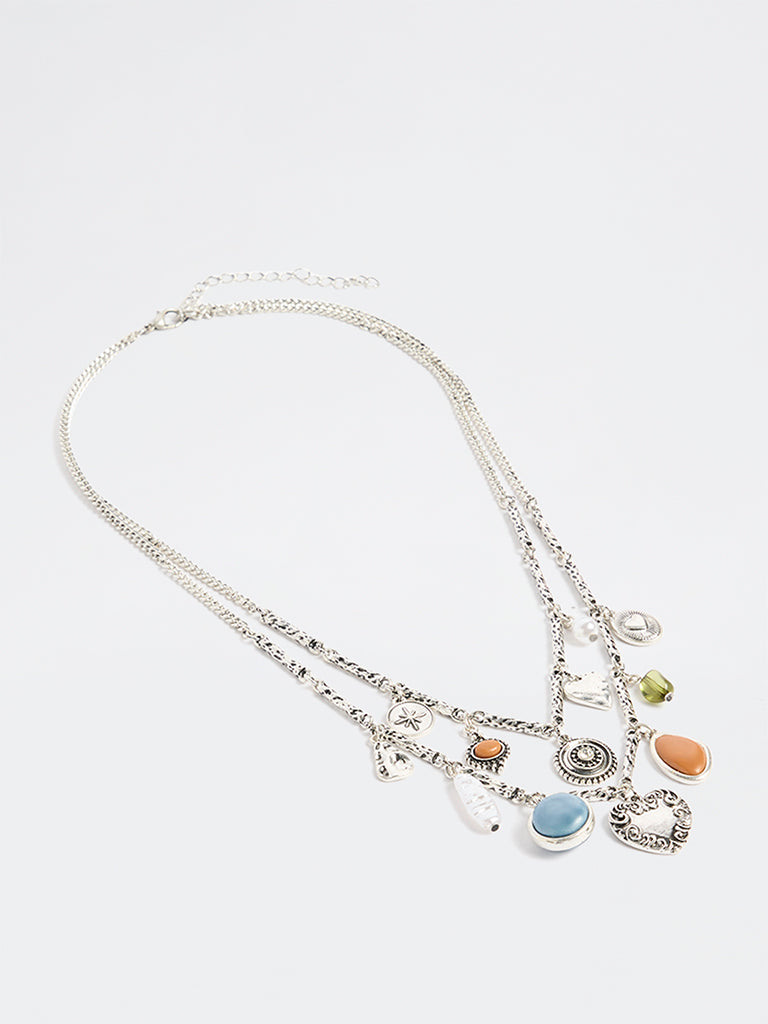 Westside Accessories Silver Multi Charm Layered Necklace