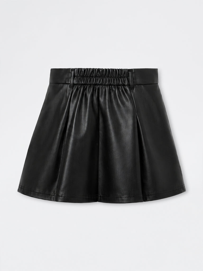 Nuon Black Pleated Faux-Leather High-Rise Skirt
