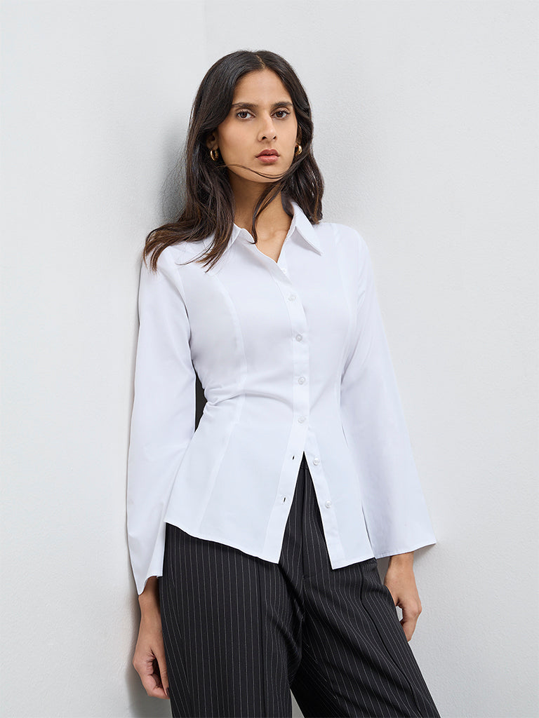 Wardrobe White Solid Shirt